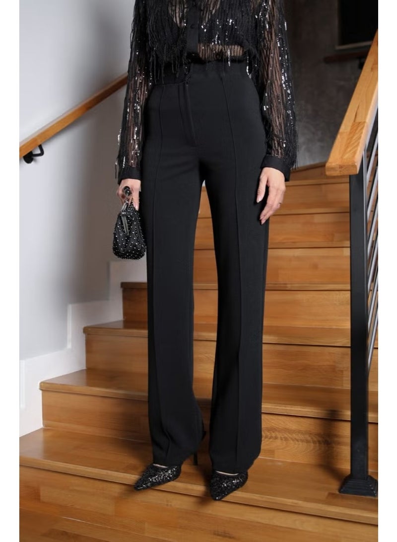 Havos Black Piping Palazzo Trousers - Image 1